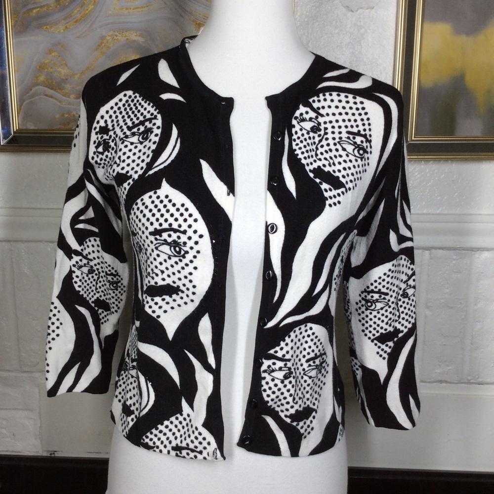 Elizabeth NewYork Cardigan Facea Y2K Comic